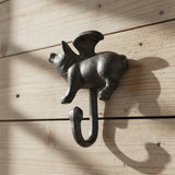 Cast iron flying pig left facing hook black wall accent quirky rustic decor