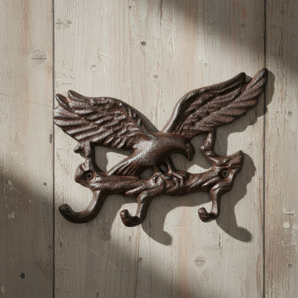 Patriotic cast iron eagle wall hook with antique bronze finish, 3-hook design with detailed feathers