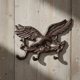Patriotic cast iron eagle wall hook with antique bronze finish, 3-hook design with detailed feathers