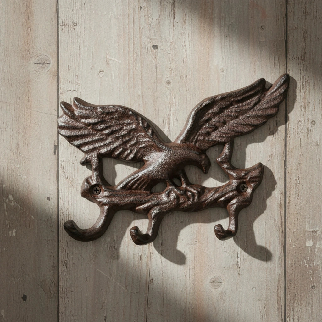 Patriotic cast iron eagle wall hook with antique bronze finish, 3-hook design with detailed feathers