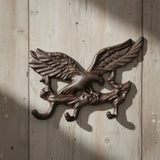 Patriotic cast iron eagle wall hook with antique bronze finish, 3-hook design with detailed feathers