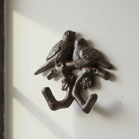Decorative Cast Iron Birds Hook, Rustic Nature-Themed Wall Organizer