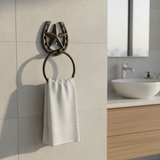 Western Star & Horseshoe Cast Iron Towel Ring, Rustic Country Bathroom Accent
