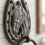 Horse Head Towel Ring, Equestrian Cast Iron for Bath or Kitchen, 8.9" 58140 shot 2