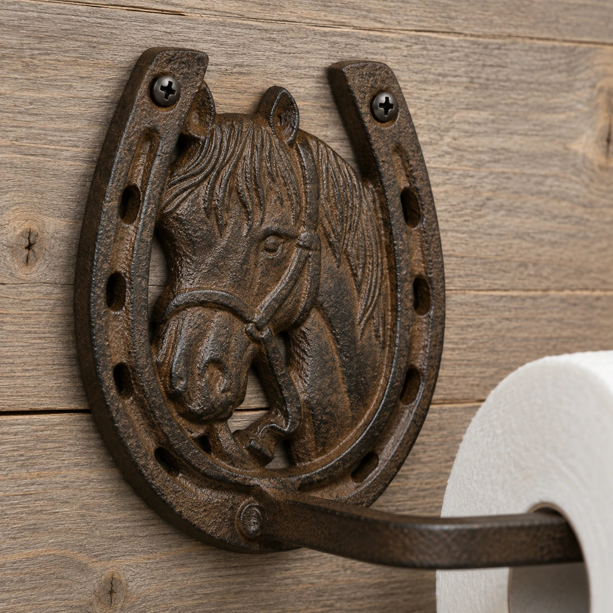 Horse Head and Horseshoe Tissue Holder, Western Cast Iron, 9.3" 58141 shot 2
