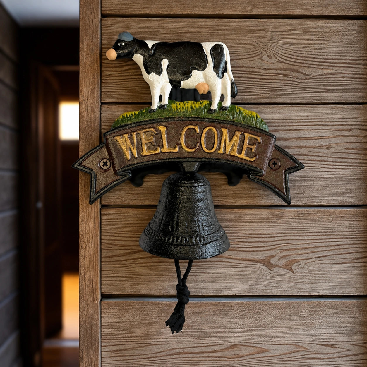 Cow Welcome Bell Sign, Cast Iron Farmhouse Front Door Decor, 7.3" 58143 shot 1