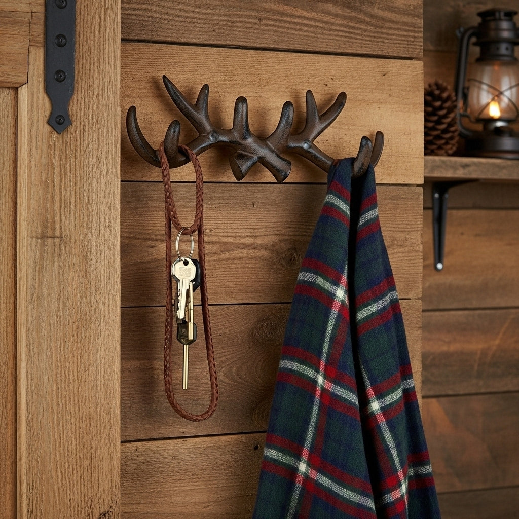 Rustic Cast Iron Antler Hook, Cabin & Lodge Wall Decor
