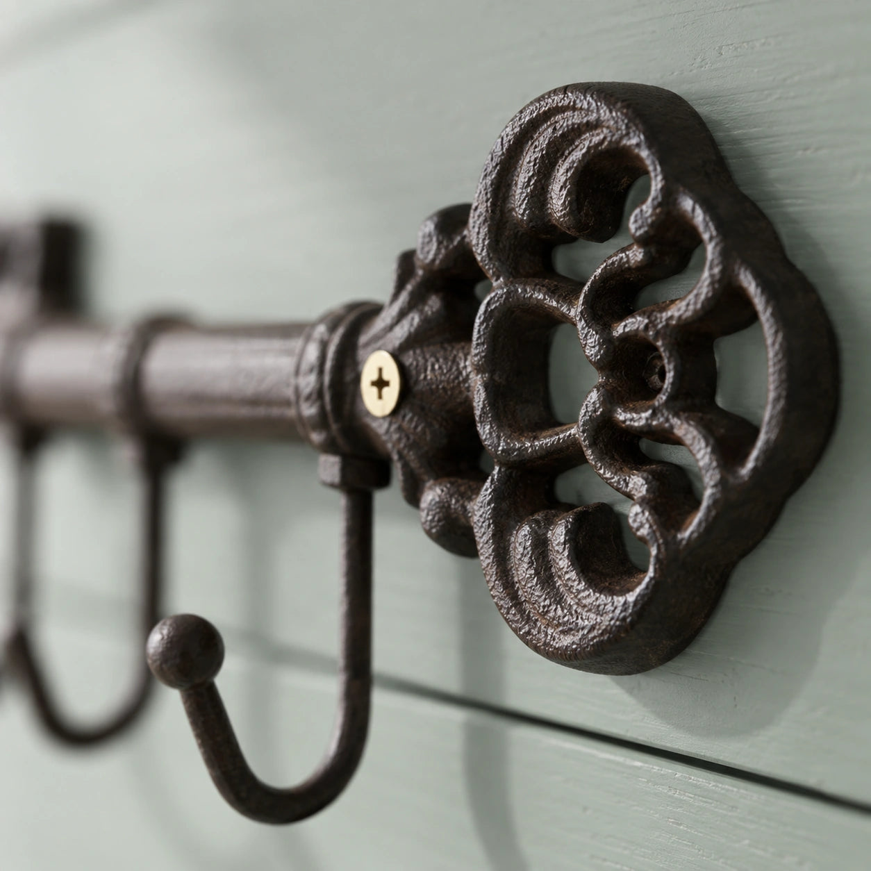 Key Hook Rack, Antique Cast Iron, 3 Hooks for Keys, Coats or Hats, 9.1" 58158 shot 2