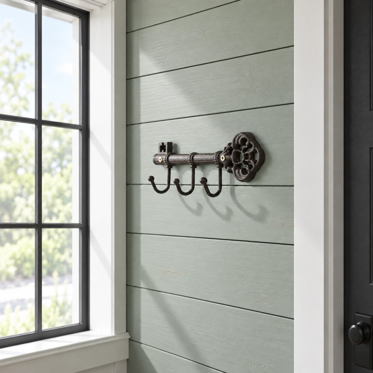 Key Hook Rack, Antique Cast Iron, 3 Hooks for Keys, Coats or Hats, 9.1" 58158 shot 5