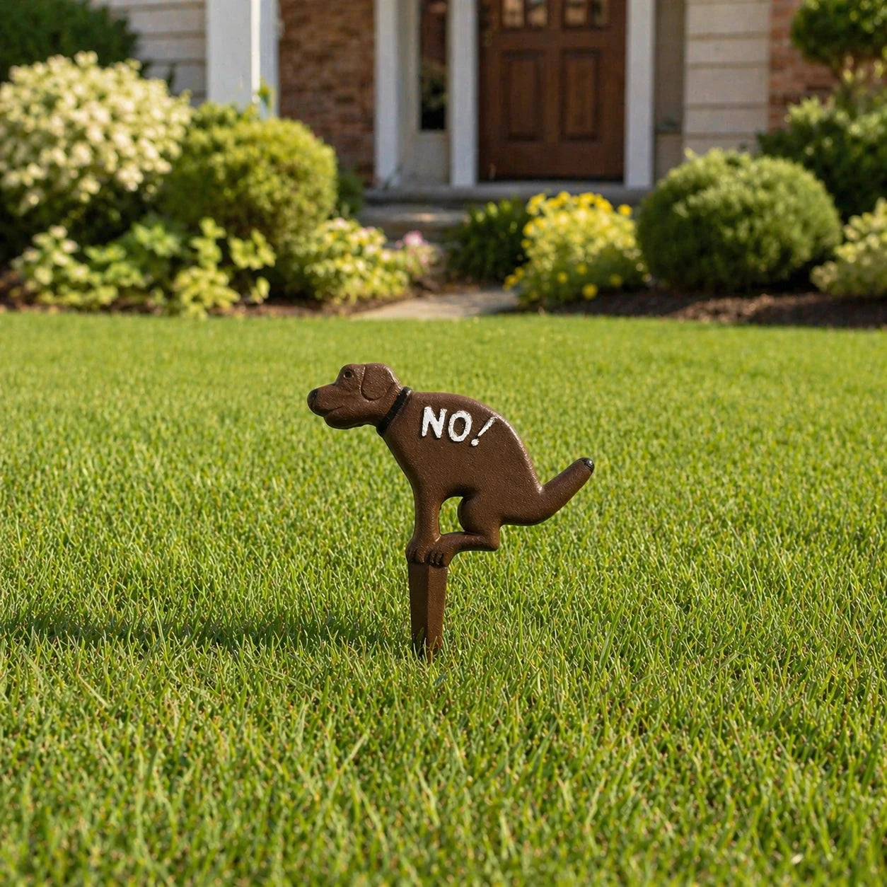 "No!" Dog Yard Sign, Cast Iron Garden Stake for Lawn or Garden