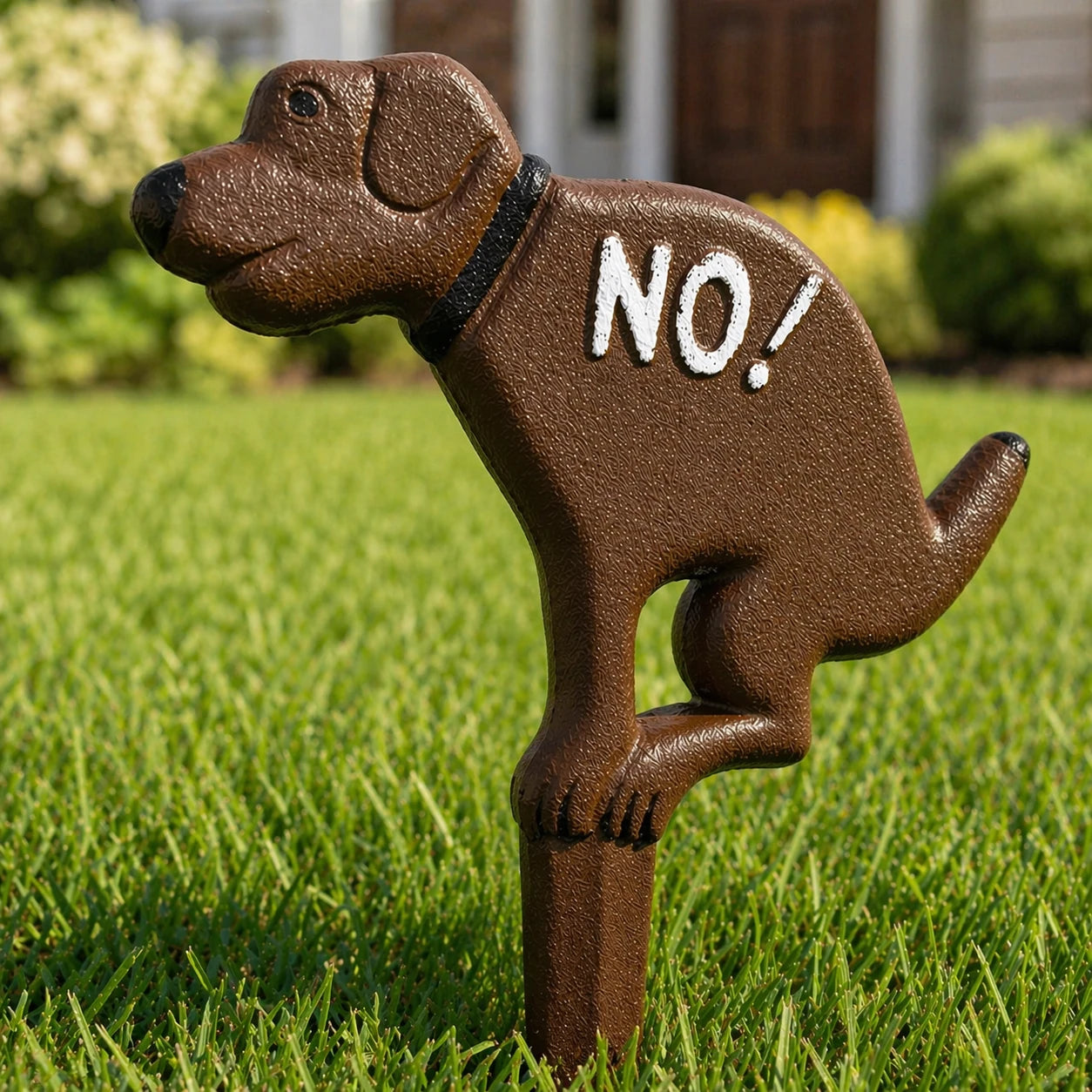 "No!" Dog Yard Sign, Cast Iron Garden Stake for Lawn or Garden