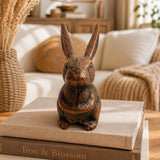 Bunny Statue, Copper Cast Iron Garden or Indoor Figurine, 4"