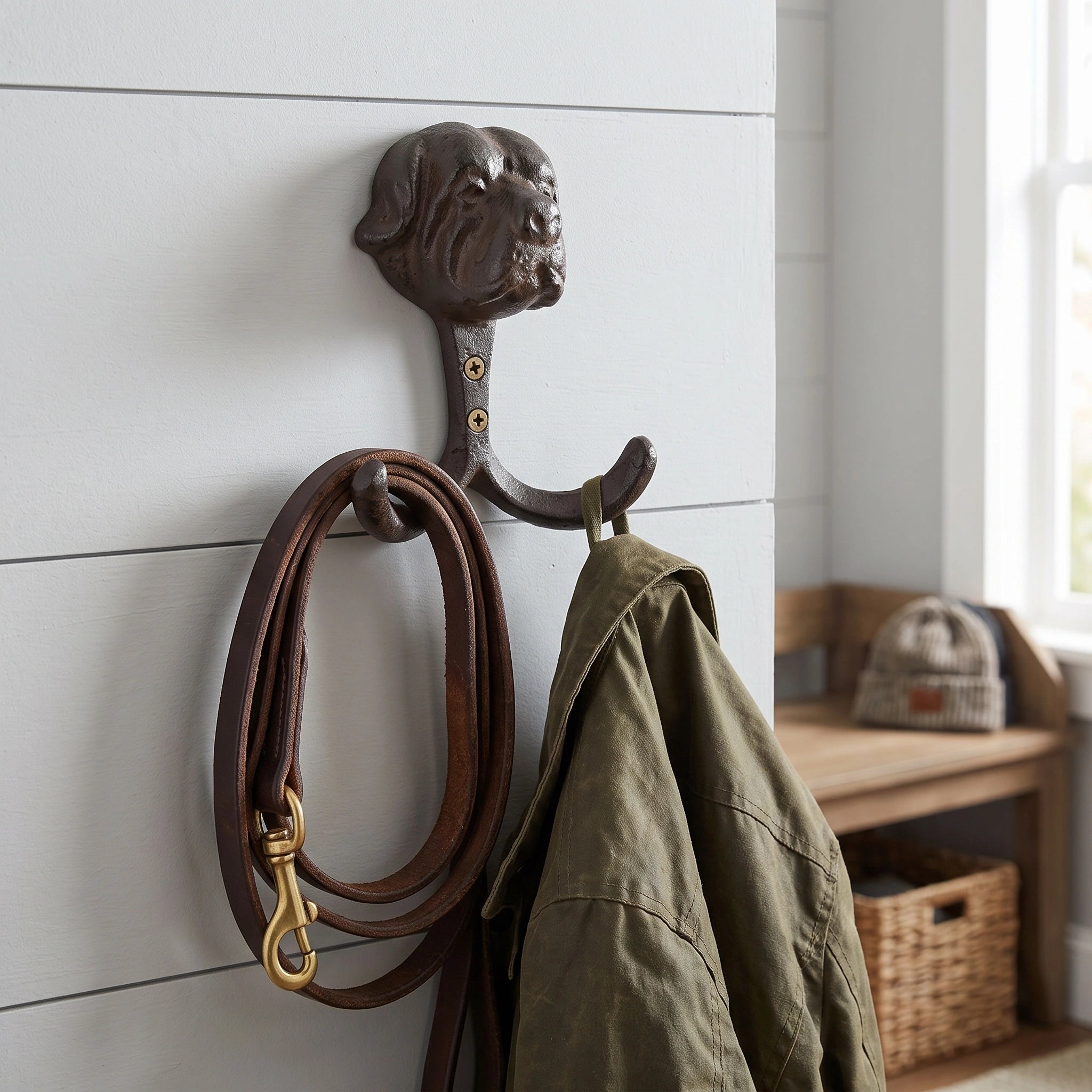 Dog Head Double Wall Hook, Cast Iron for Keys or Leashes, 4.7" 58205 shot 1