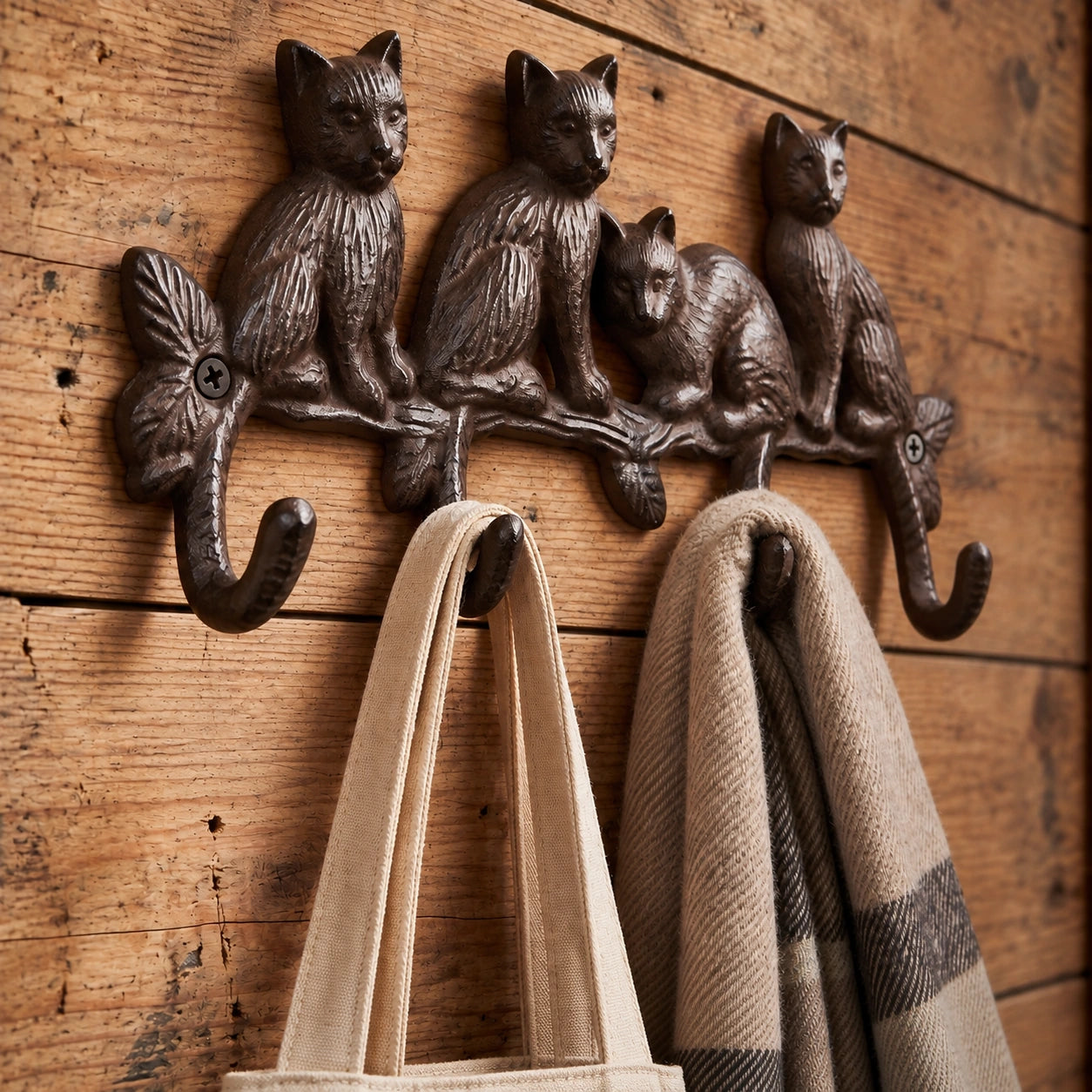 Cat Family 4-Hook Rack, Cast Iron for Keys or Leashes, 11.4" 58207 shot 2