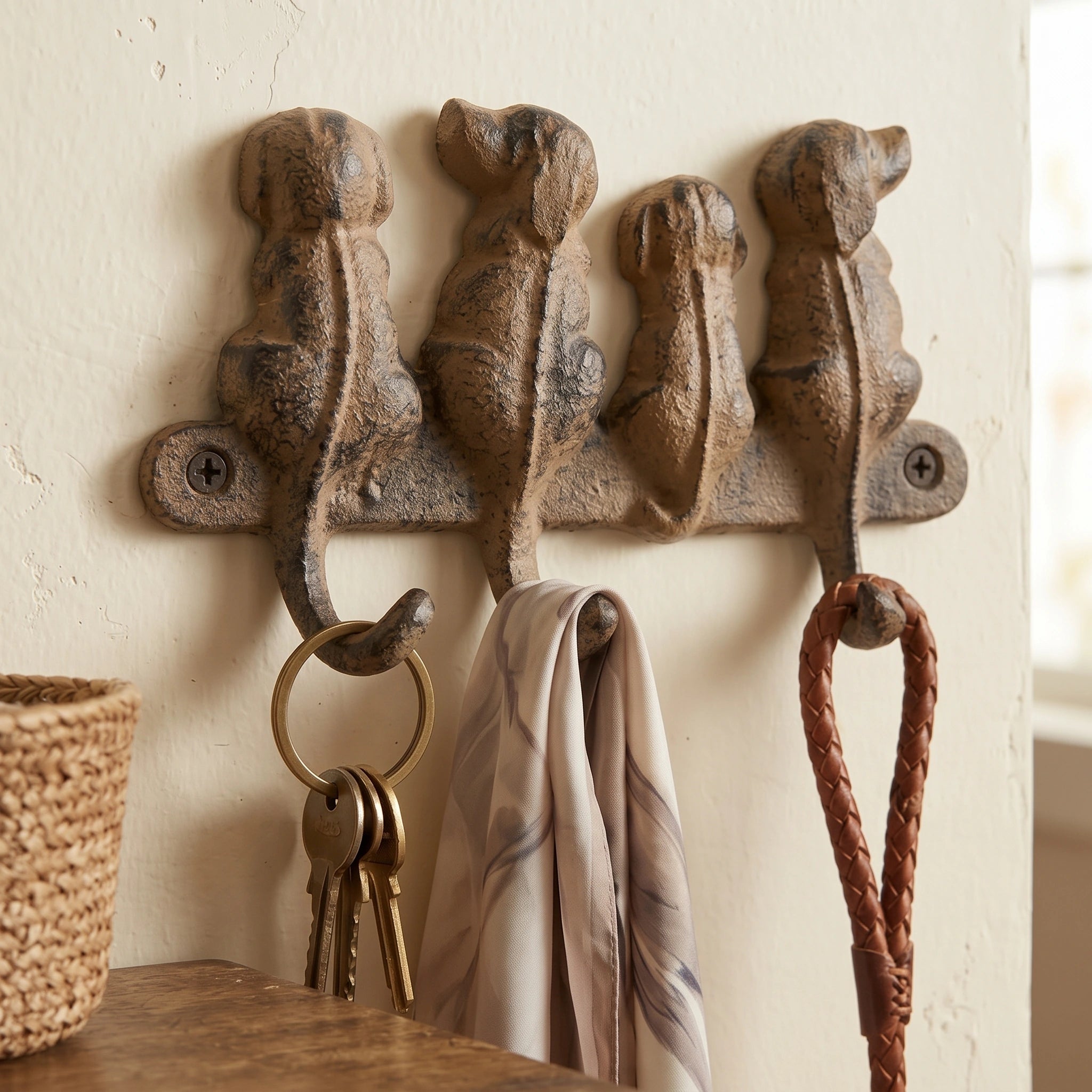 Dog Family 3-Hook Rack, Cast Iron for Keys or Leashes, 5.4" 58213 shot 1