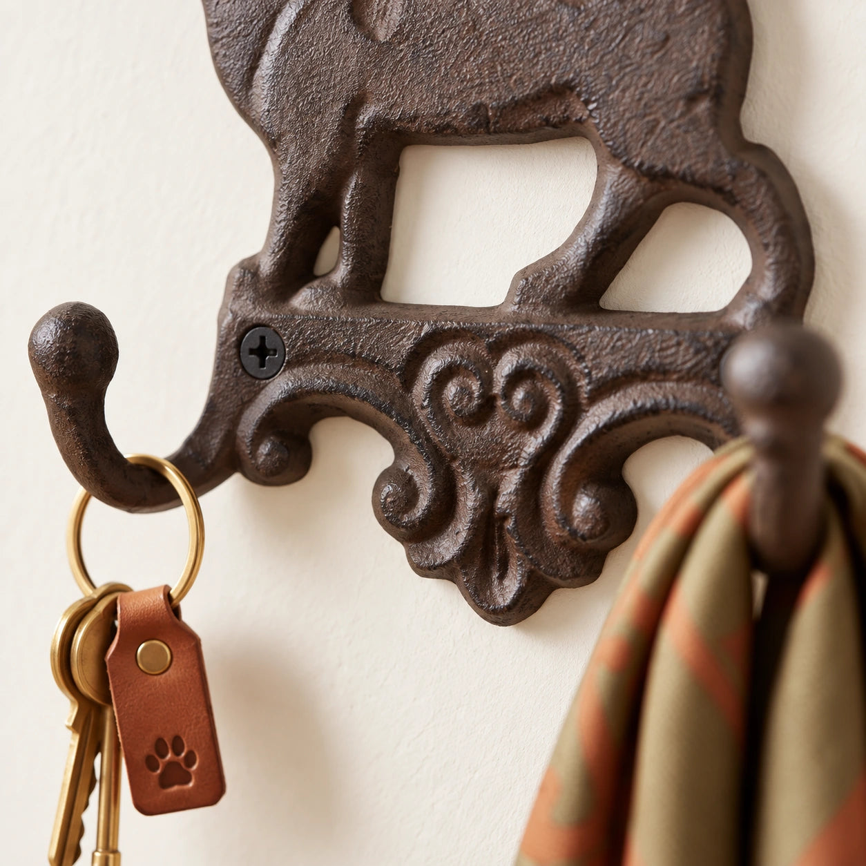 Cat Double Wall Hook, Cast Iron for Coats, Keys or Hats, 6.4" 58216 shot 4