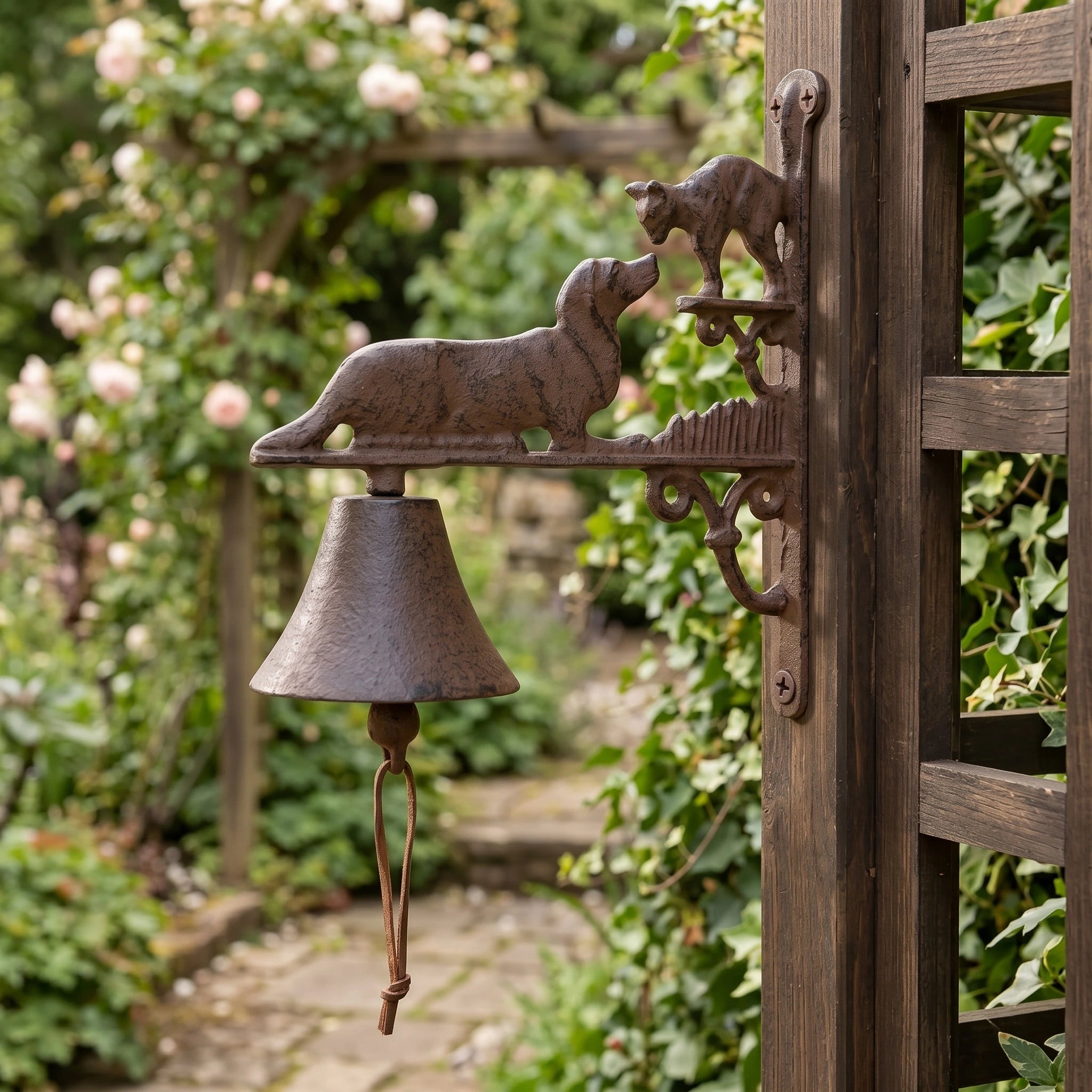 Dog and Cat Doorbell, Cast Iron Animal Porch Bell, 11" 58218 shot 1