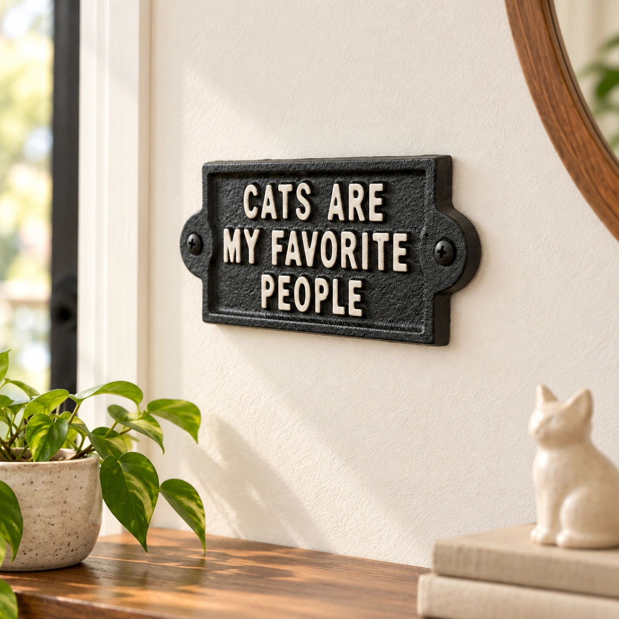 Cats Are My Favorite People Wall Sign, Cast Iron Cat Plaque, 6.5" 58222 shot 1