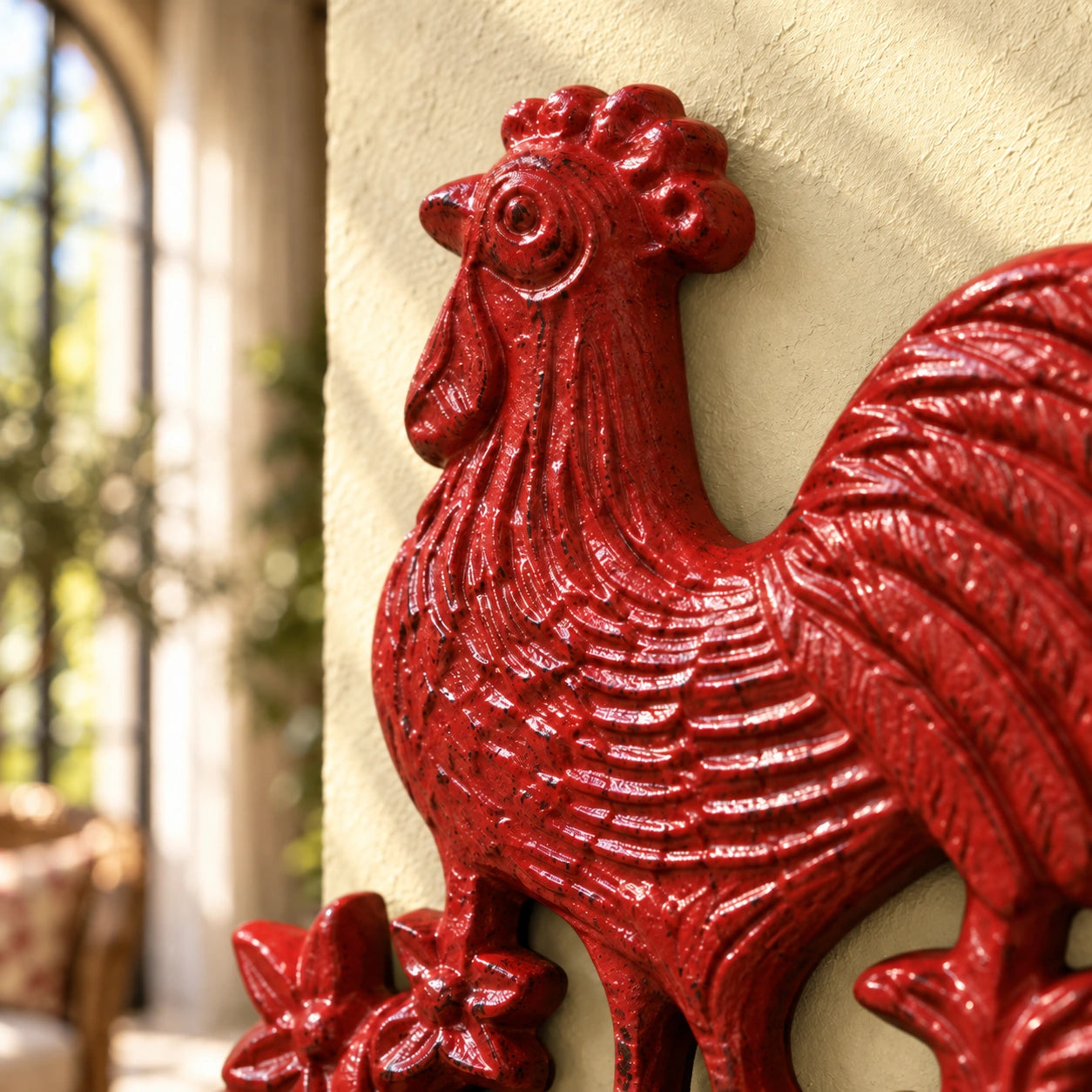 Rooster and Hen 3-Hook Rack, Red Cast Iron Kitchen Hooks, 7" 58460 shot 2