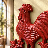 Rooster and Hen 3-Hook Rack, Red Cast Iron Kitchen Hooks, 7" 58460 shot 2