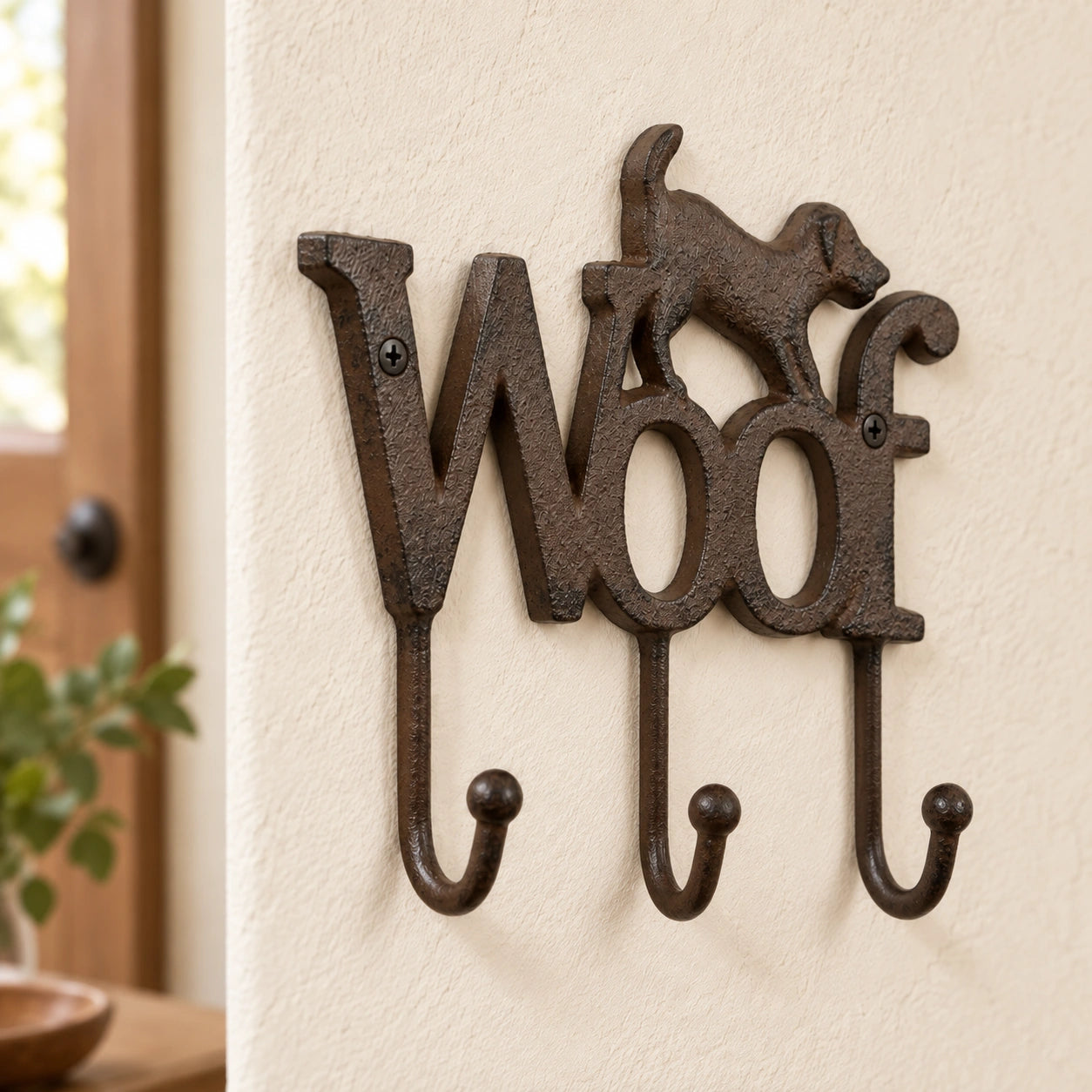 Dog WOOF 3-Hook Rack, Cast Iron for Leashes or Keys, 7.5" 58562 shot 1