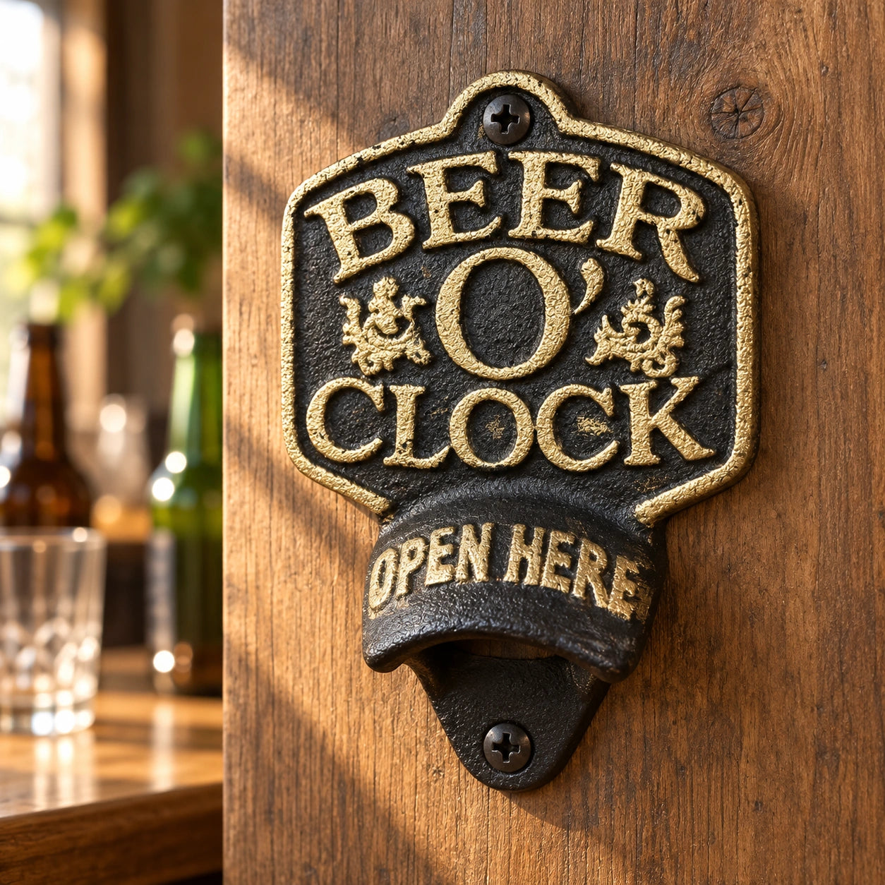 Beer O'Clock Bottle Opener, Wall Mounted Cast Iron Bar Sign, 6" 58646 shot 1