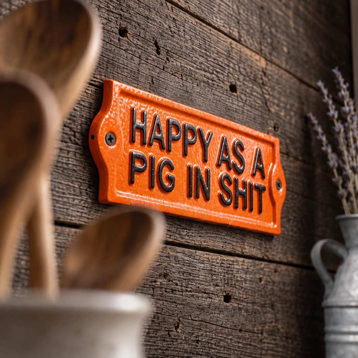 Happy as a Pig in Shit Plaque, Cast Iron Wall Sign, 7.5" 58651 shot 3