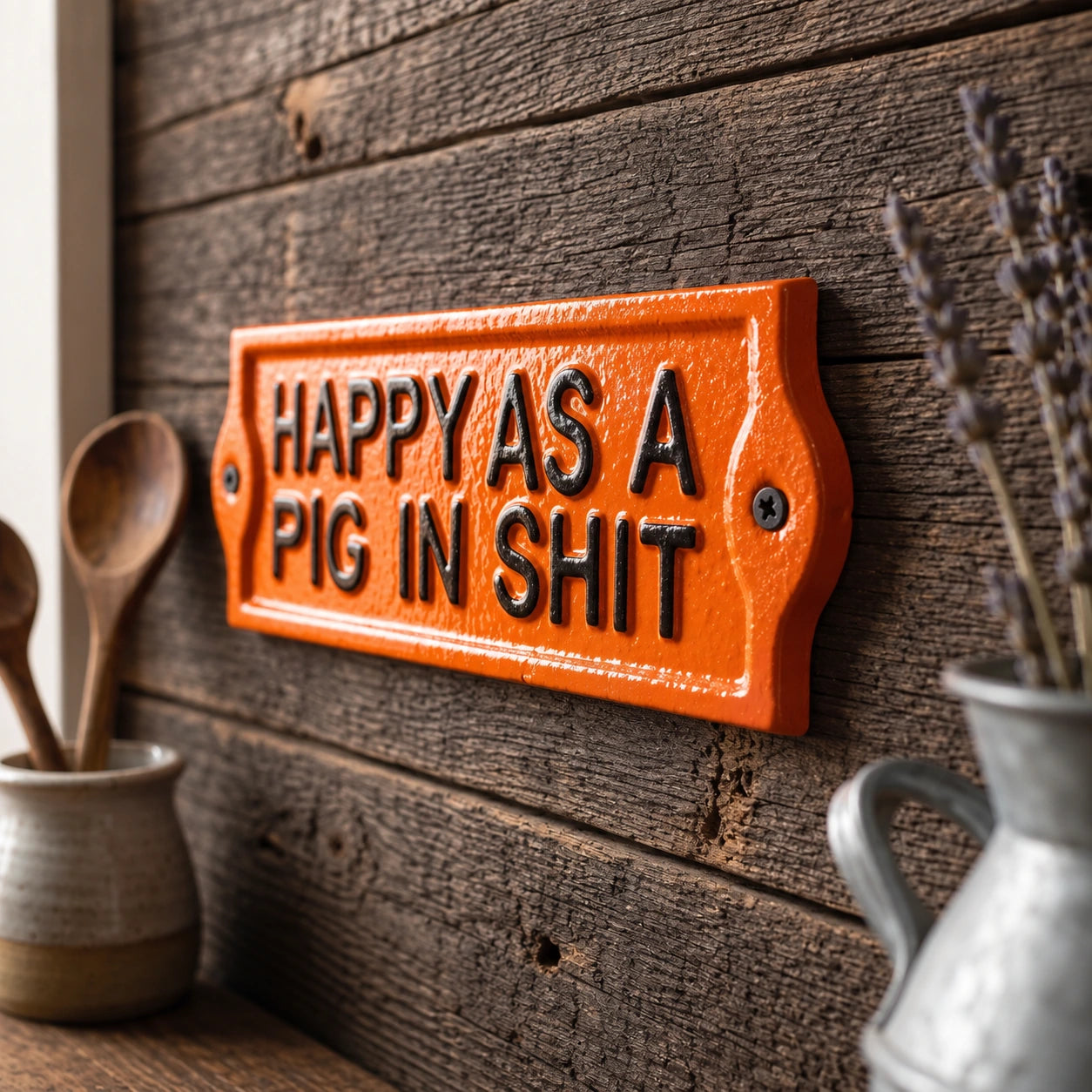 Happy as a Pig in Shit Plaque, Cast Iron Wall Sign, 7.5" 58651 shot 4