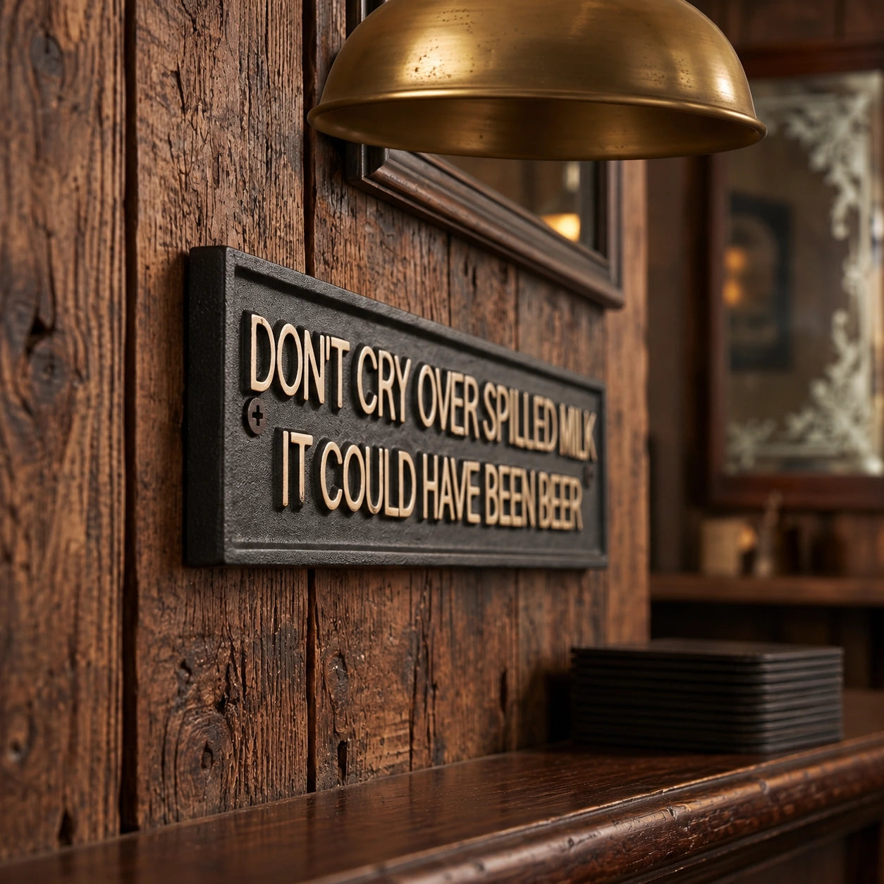 Don't Cry Over Spilled Milk Plaque, Cast Iron Beer Bar Sign, 10" 58656 shot 4