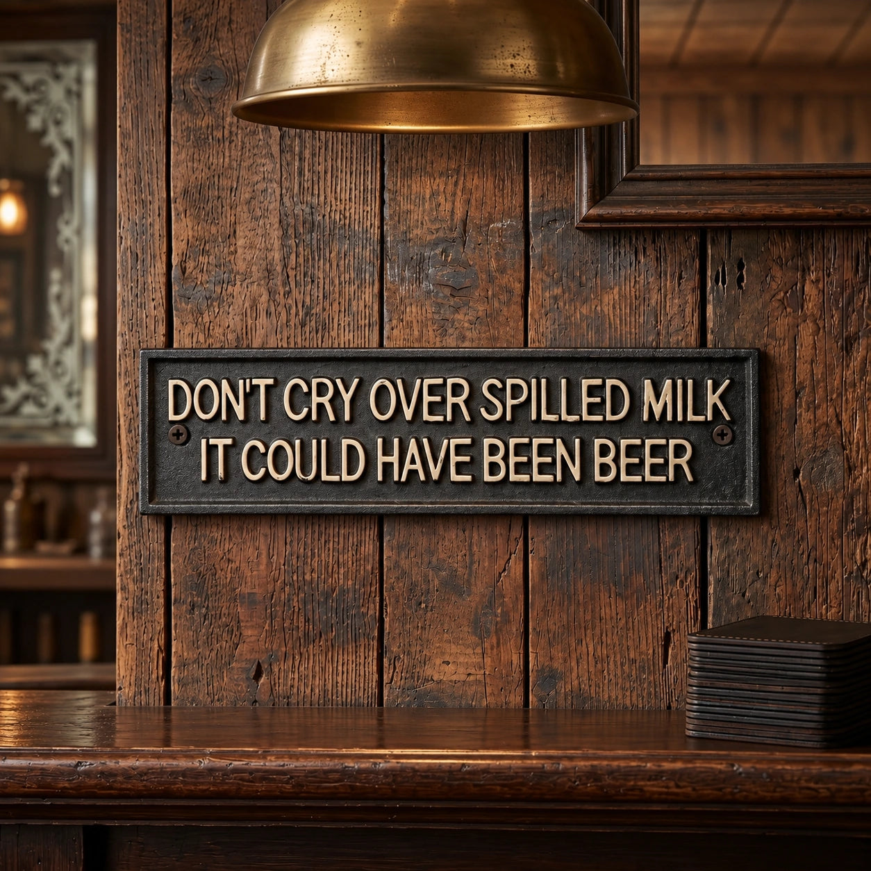 Don't Cry Over Spilled Milk Plaque, Cast Iron Beer Bar Sign, 10" 58656 shot 1