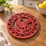 Rooster Trivet, Red Cast Iron Farmhouse Kitchen Table Decor, 7.5" 58665 shot 1