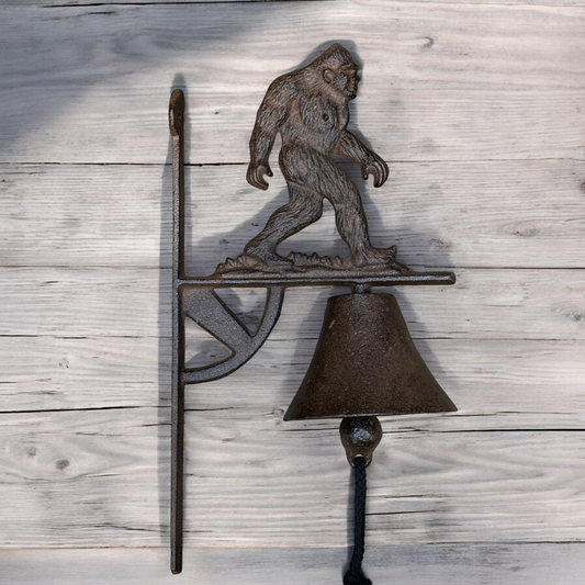 Rustic Cast Iron Bigfoot Bell, Sasquatch Doorbell for Porch or Cabin Entryway