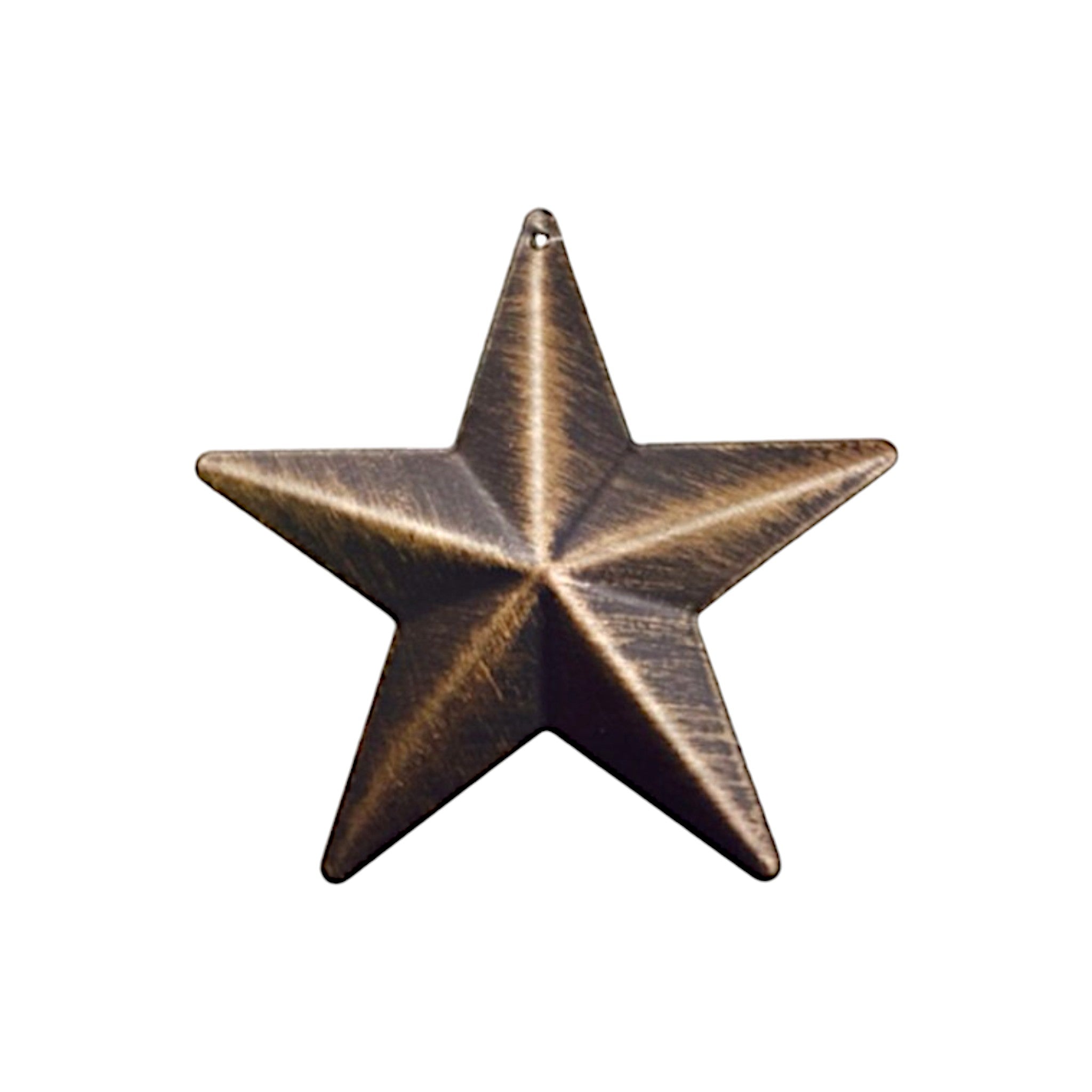 Single brushed bronze barn star with dimensional cast iron finish and mounting hole detail