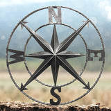 Old Silver Compass Decor 24 inch Distressed Metal Wall Sign