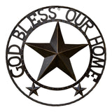 God Bless Our Home cast iron wall sign detail showing studs and embossed text on black metal