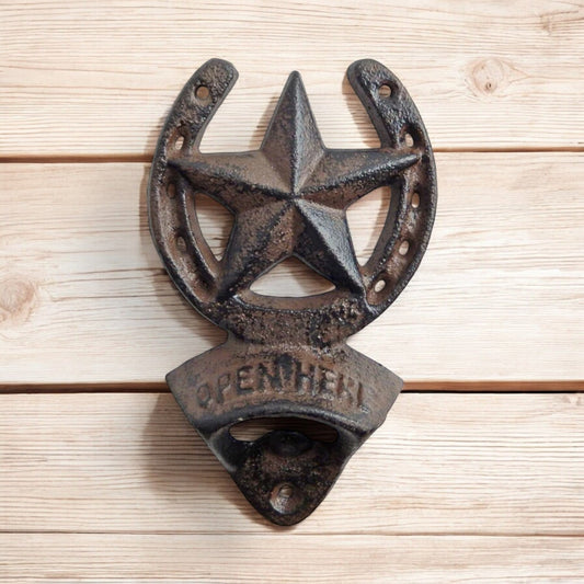 Cast Iron Star Bottle Opener - Rustic Western Bar Accessory