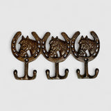 Single bronze cast iron horse head hook with curved scroll, antique-style wall hanger