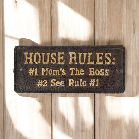 Charming Cast Iron Plaque: House Rules - Vintage Home Accent