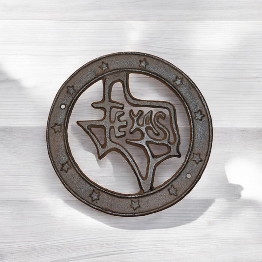 Round Cast Iron Texas Plaque - Lone Star State Wall Decor