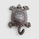 Detailed cast iron turtle hook showing realistic shell texture and mounting holes
