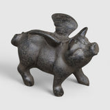 Whimsical Cast Iron Small Flying Pig Figurine - Rustic Animal Decor