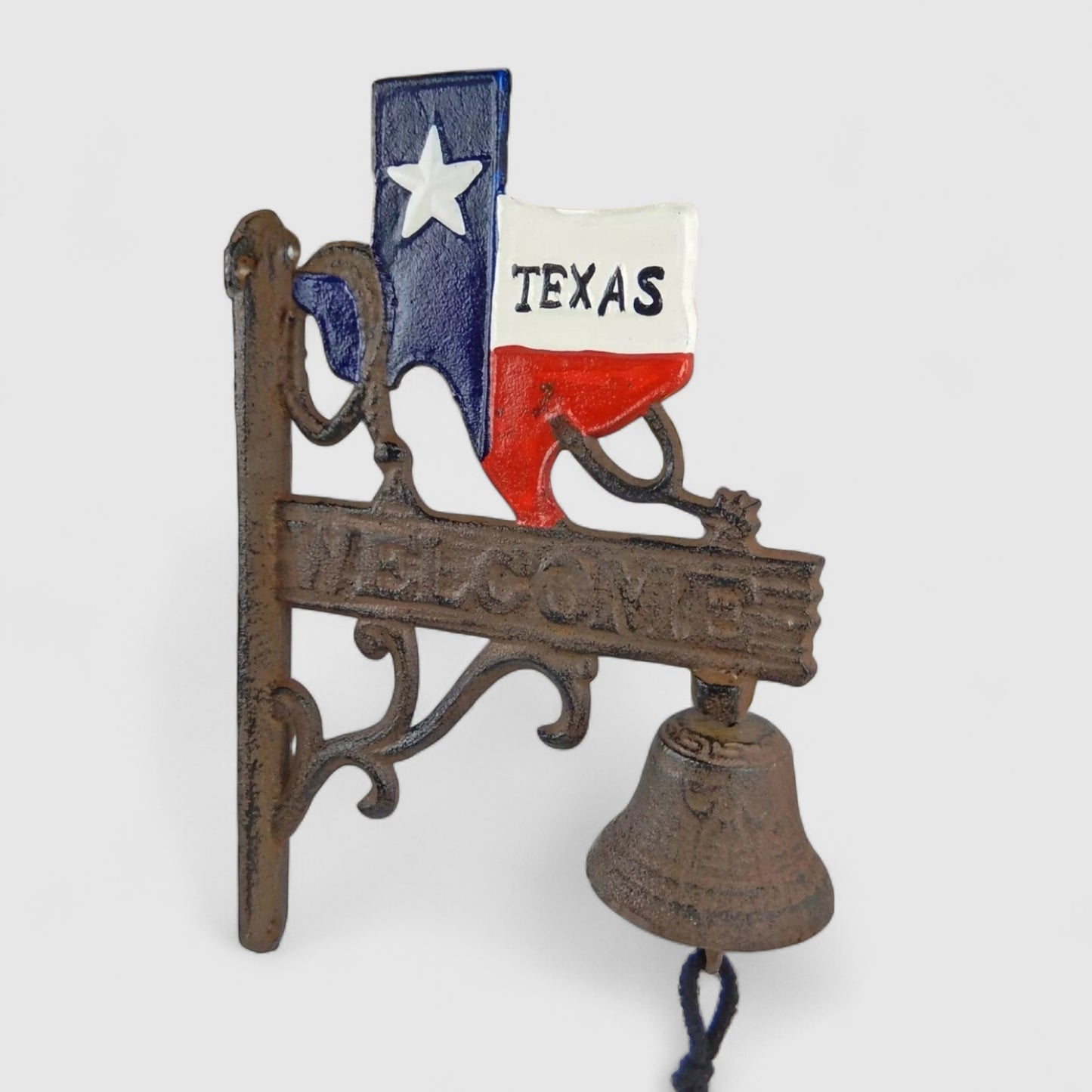 Texan Pride Cast Iron Welcome Bell - Rustic State-Shaped Door Chime