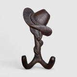 Cowboy hat coat rack cast iron dark brown textured wall mounted hooks