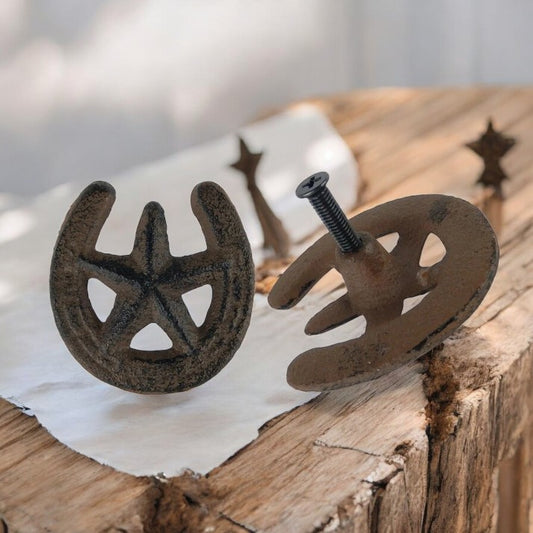 Horseshoe Star Cast Iron Drawer Pull – Western Farmhouse Cabinet Handle (Set of 6)