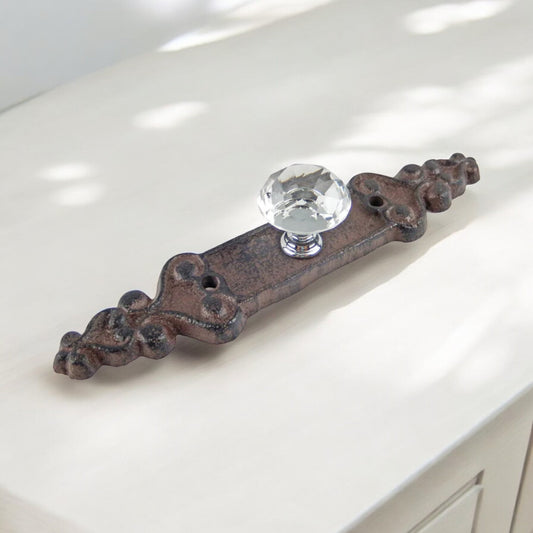 Elegant Cast Iron Crystal Drawer Pull - Faceted Vintage Cabinet Knob