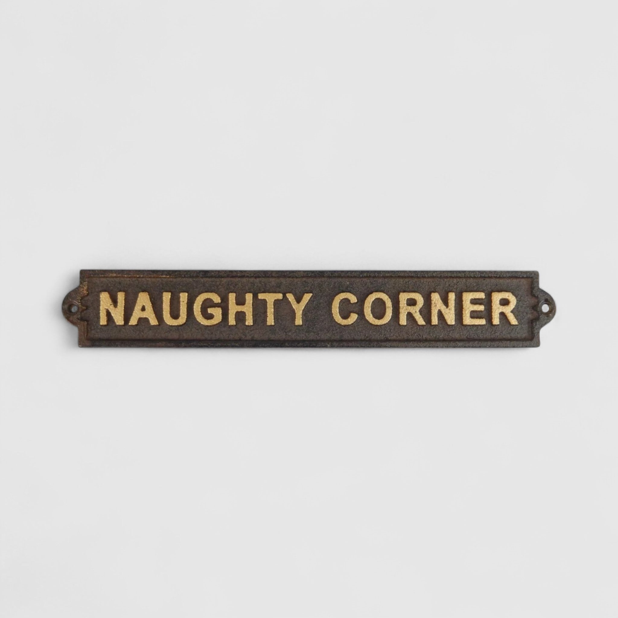 Naughty corner cast iron brass letters wall mounted plaque rustic farmhouse decor
