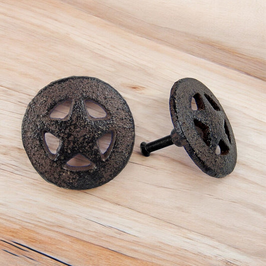 Cast Iron Circle Star Knob – Rustic Cabinet & Drawer Pull (Set of 6)