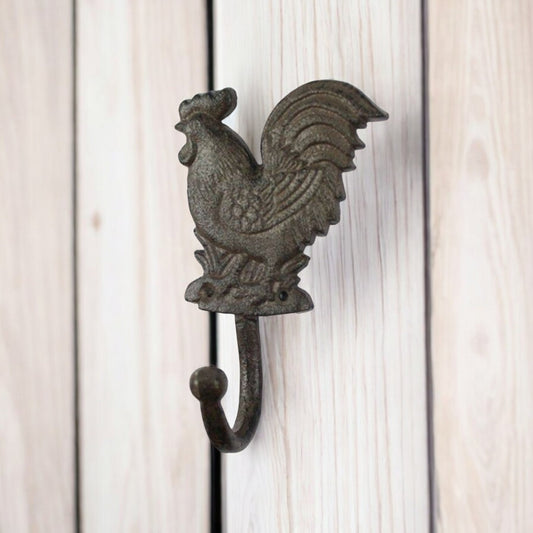 Rustic Cast Iron Rooster Hook – Farmhouse Wall Organizer