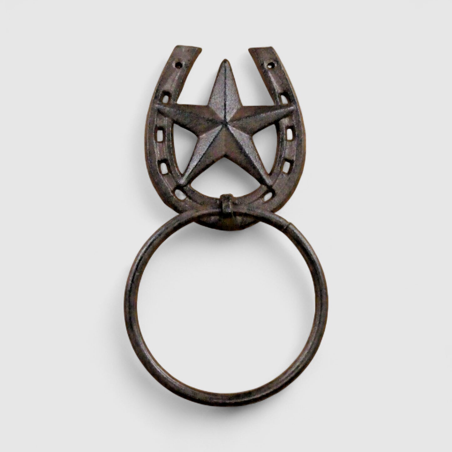 Western Star & Horseshoe Cast Iron Towel Ring, Rustic Country Bathroom Accent
