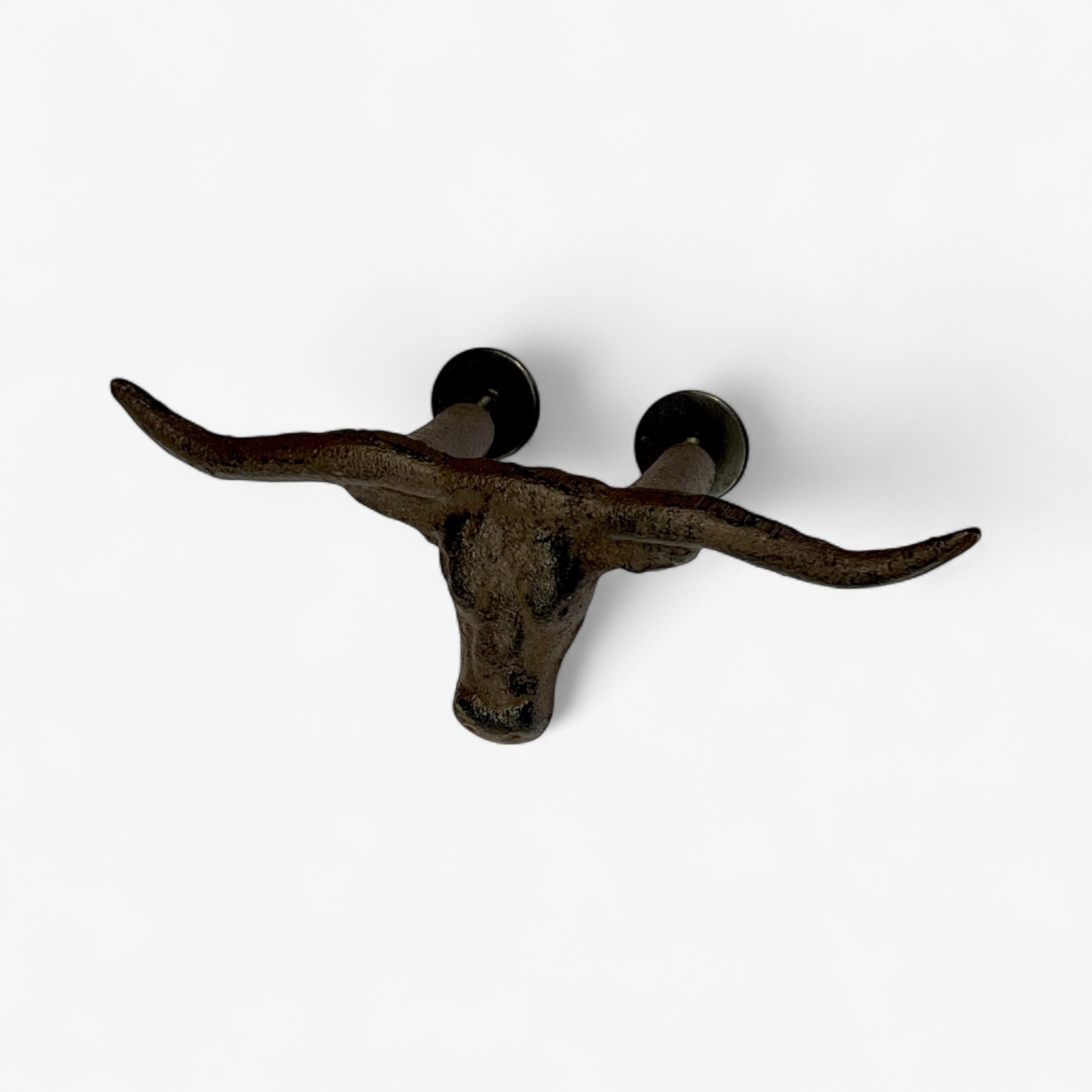 Rustic Cast Iron Longhorn Bull Skull Drawer Pull, Western Ranch Wall Decor